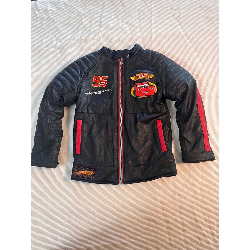 Disney Store Cars Lightning McQueen Faux Leather Racing Jacket Black Red 5/6